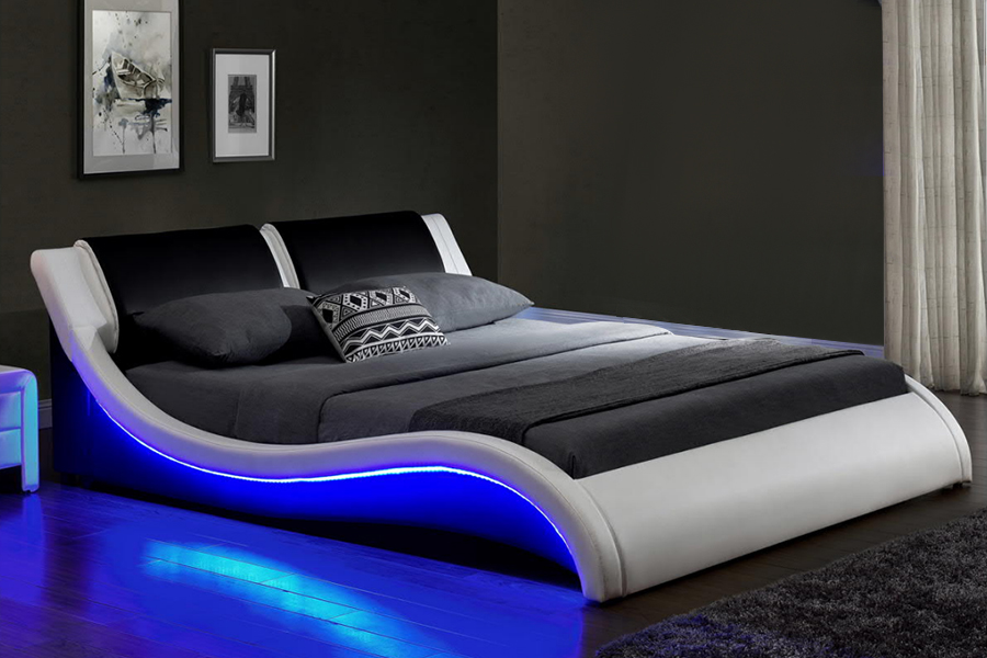 1178-1 Struttura letto imbottita futuristica a LED Wave