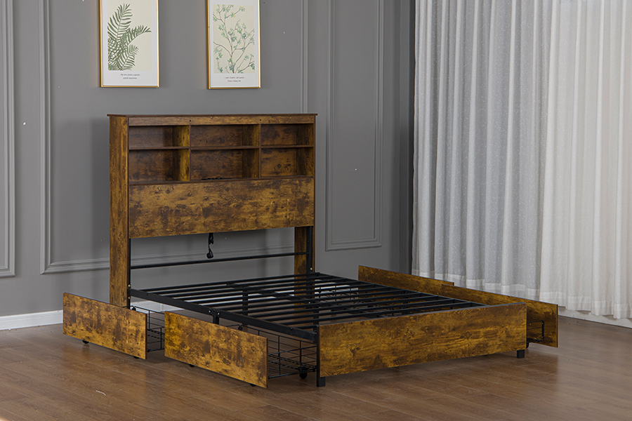 4831D Struttura letto in legno in stile retrò-industriale
