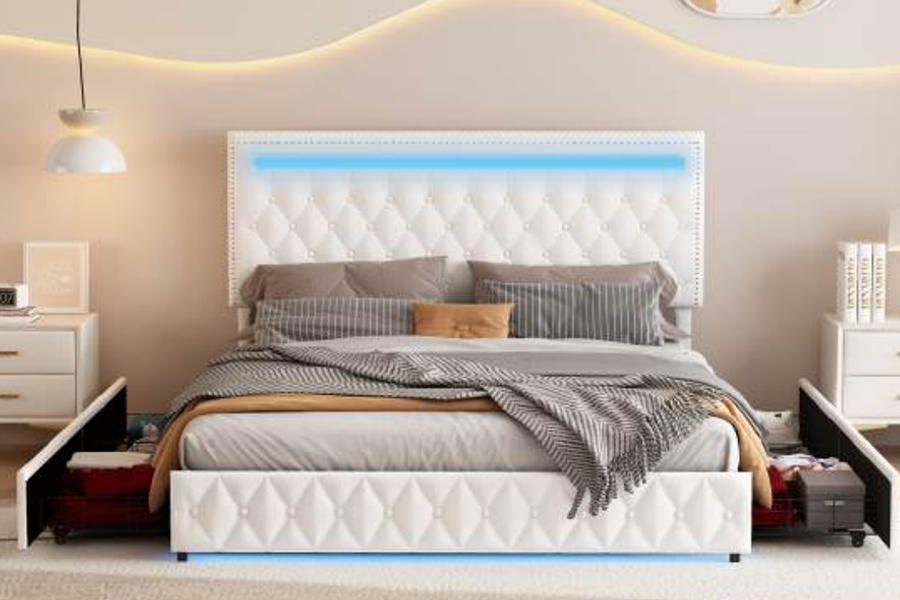 4471-1-Cassetti 3D Contenitori con illuminazione ambientale intelligente Struttura del letto