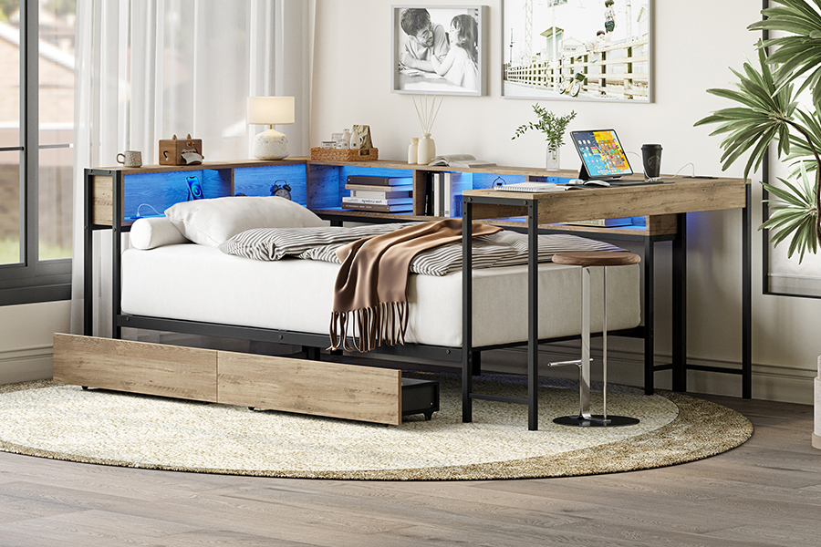 4599-1-3DU Struttura letto in metallo da studio con scrivania a L