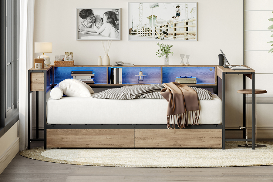4599-1-3DU Struttura letto in metallo da studio con scrivania a L
