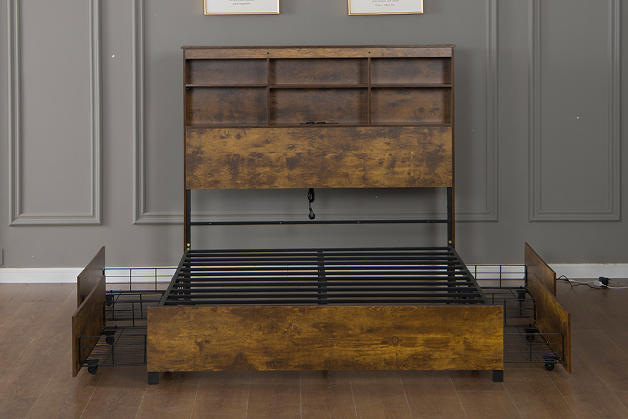 4831D Struttura letto in legno in stile retrò-industriale