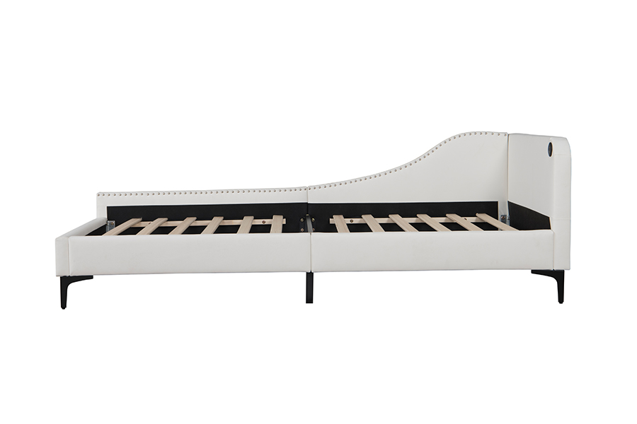 4546-3U Struttura letto imbottita in pelle a forma di L USB