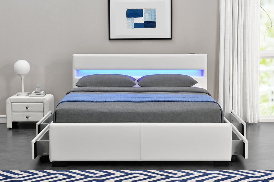 1894-1DS Struttura letto contenitore imbottito audiovisivo con altoparlante Bluetooth