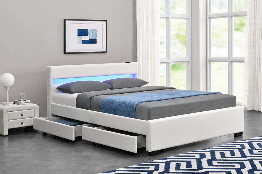 1894-1DS Struttura letto contenitore imbottito audiovisivo con altoparlante Bluetooth