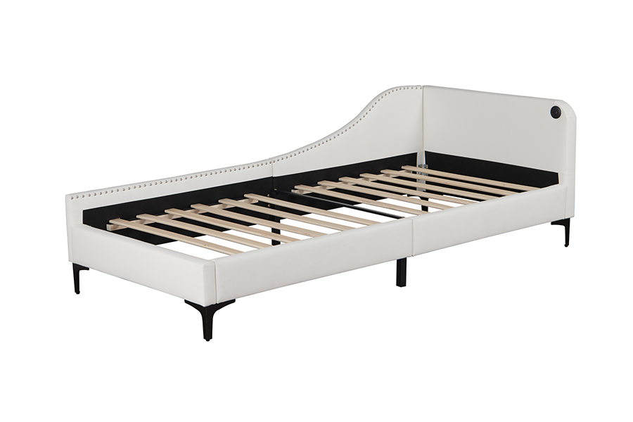 4546-3U Struttura letto imbottita in pelle a forma di L USB