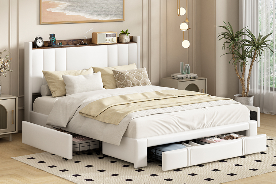 A002-1-3DU USB Testiera Letto Imbottita Integrata