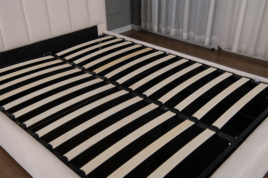 5033-1G Struttura letto imbottita moderna in morbido velluto beige con contenitore idraulico