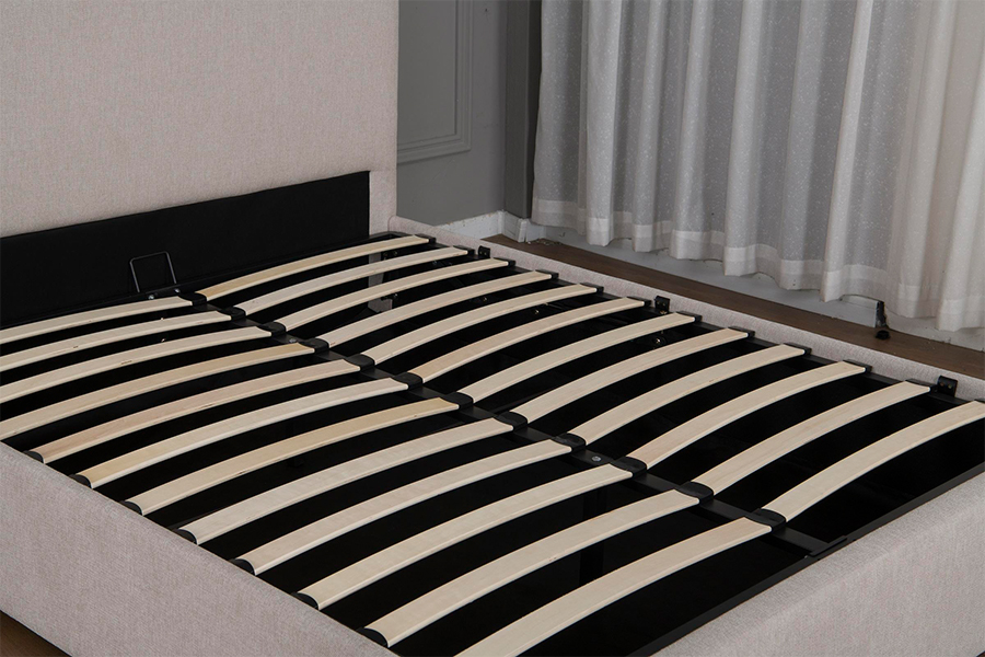 5017G Struttura letto contenitore idraulico moderno imbottito in tessuto beige