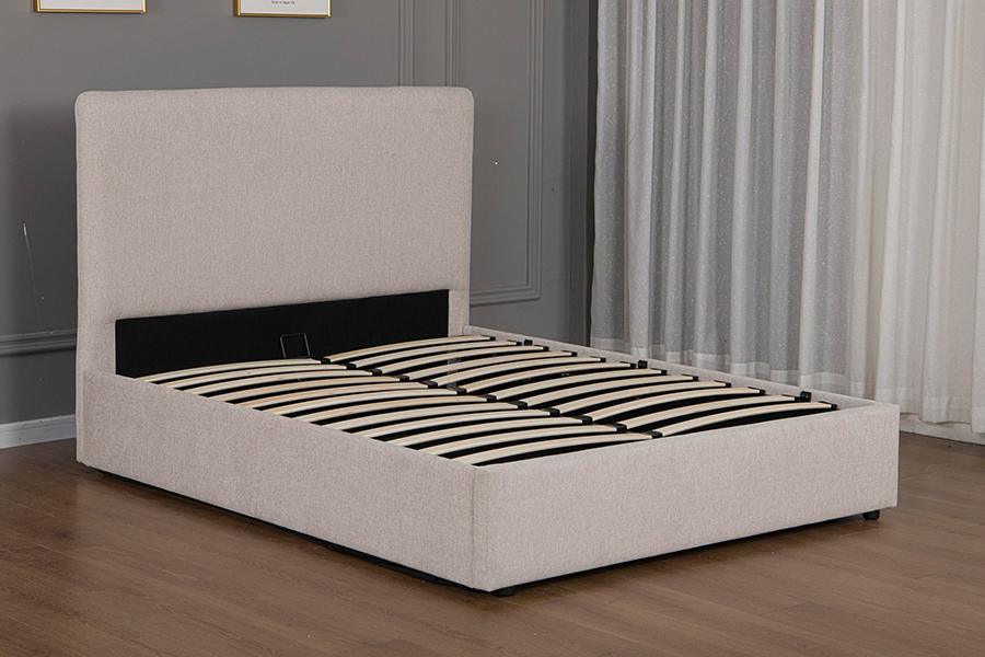 5017G Struttura letto contenitore idraulico moderno imbottito in tessuto beige