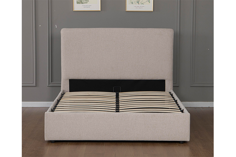 5017G Struttura letto contenitore idraulico moderno imbottito in tessuto beige