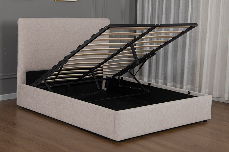 5017G Struttura letto contenitore idraulico moderno imbottito in tessuto beige