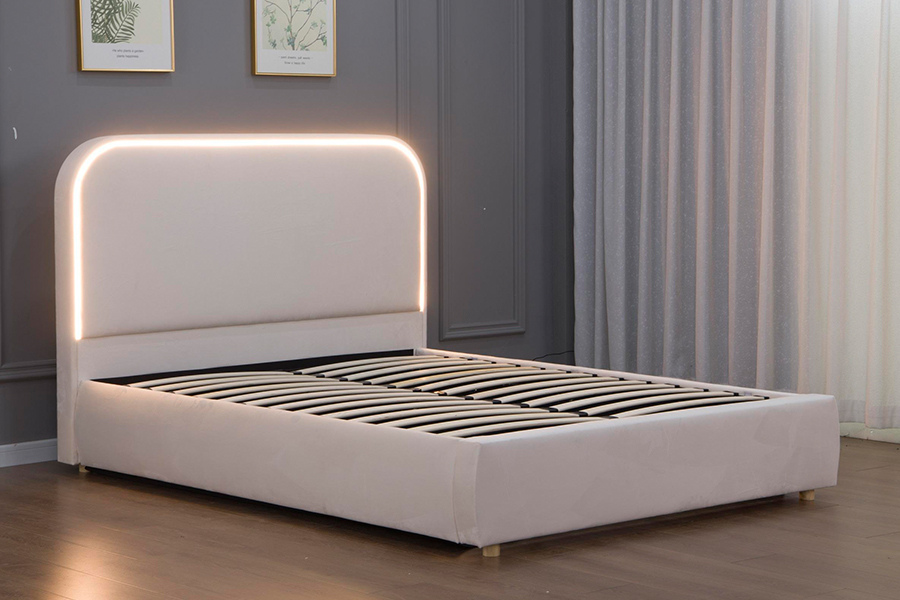5032-1G Testiera curva in legno con struttura letto imbottita a LED