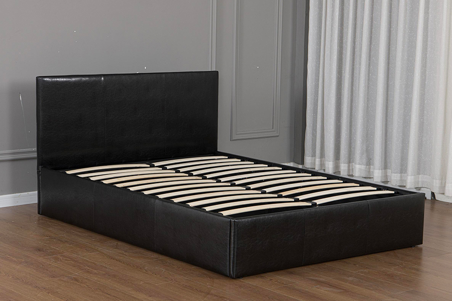 5030G Struttura letto contenitore imbottita moderna in ecopelle nera