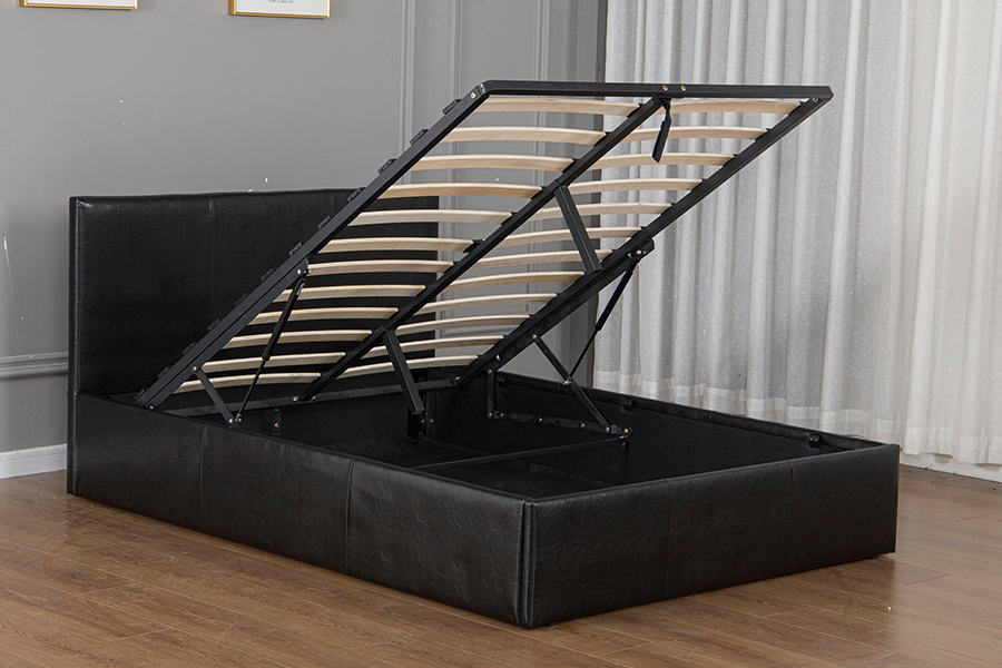 5030G Struttura letto contenitore imbottita moderna in ecopelle nera