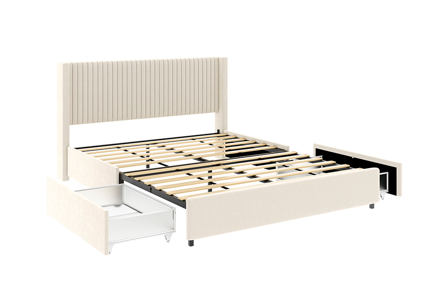 Letto imbottito moderno morbido N18 con struttura imbottita regolabile con contenitore