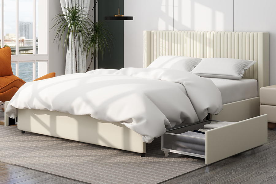 Letto imbottito moderno morbido N18 con struttura imbottita regolabile con contenitore