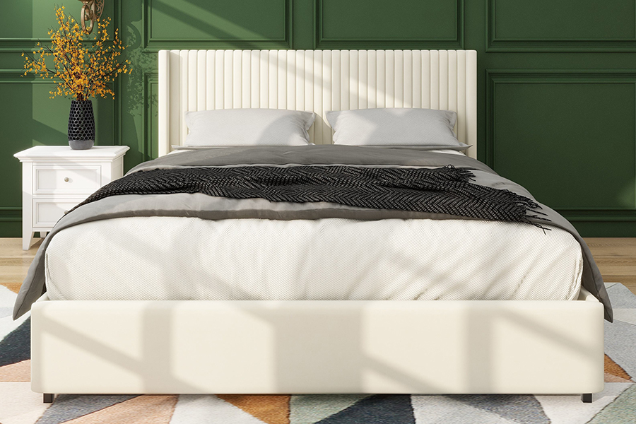Letto imbottito moderno morbido N18 con struttura imbottita regolabile con contenitore