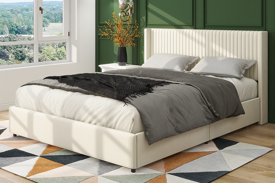 Letto imbottito moderno morbido N18 con struttura imbottita regolabile con contenitore