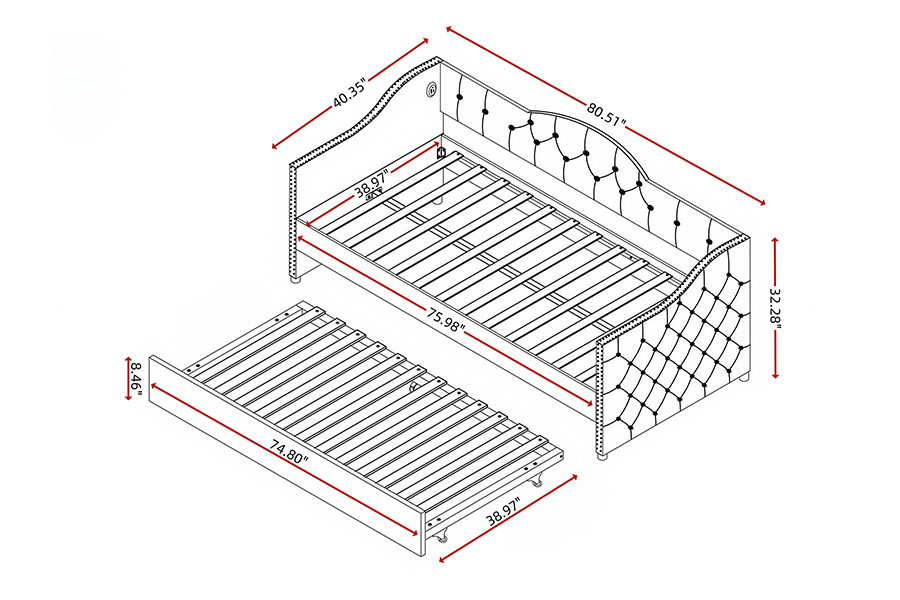 N17 Letto estraibile multifunzionale Funzione contenitore Divano letto estraibile