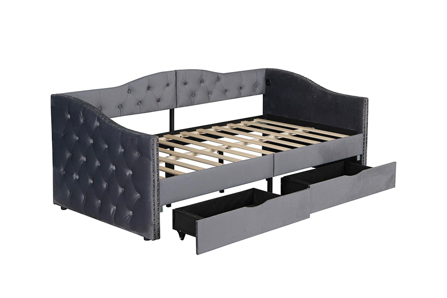 N13 Divano letto contenitore moderno con cuscino in velluto grigio europeo
