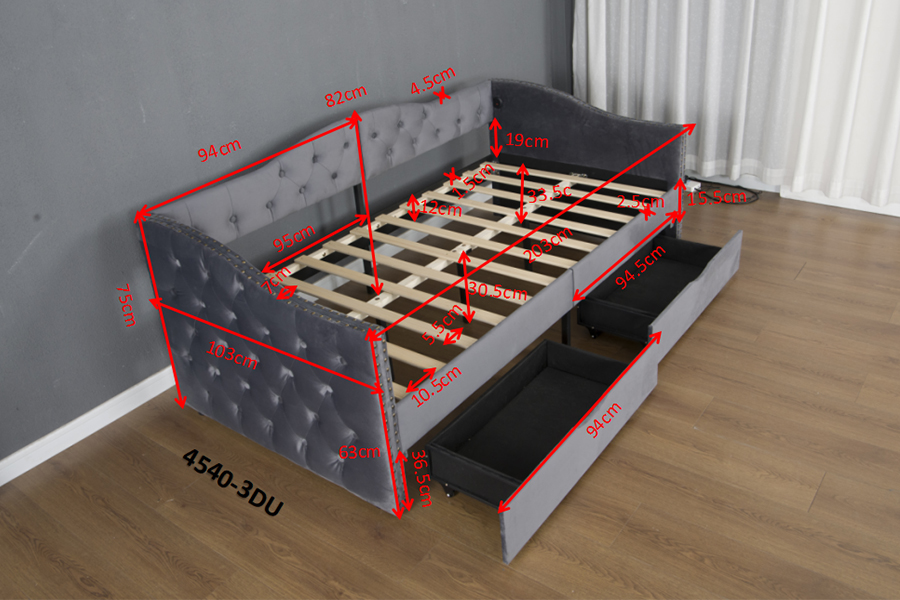N13 Divano letto contenitore moderno con cuscino in velluto grigio europeo