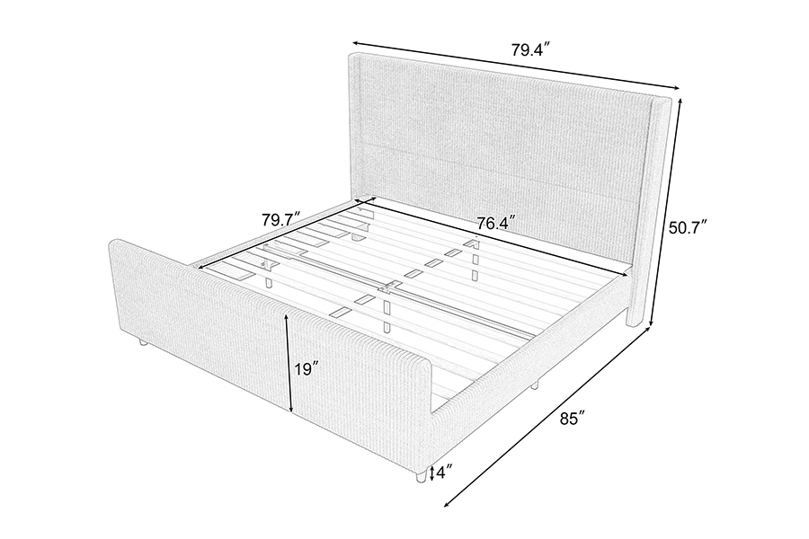 N12 Wingback regolabile Struttura letto imbottita facile da smontare