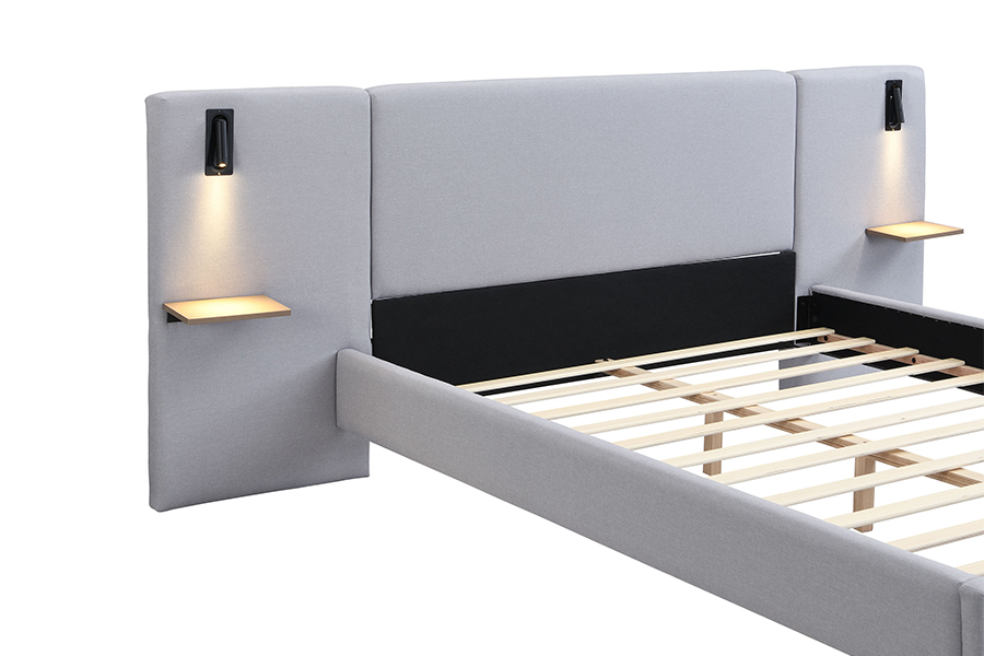 N1 Telaio letto imbottito a LED in tessuto resistente grigio scuro