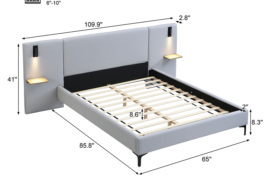 N1 Telaio letto imbottito a LED in tessuto resistente grigio scuro