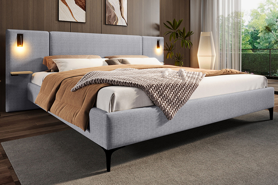 N1 Telaio letto imbottito a LED in tessuto resistente grigio scuro