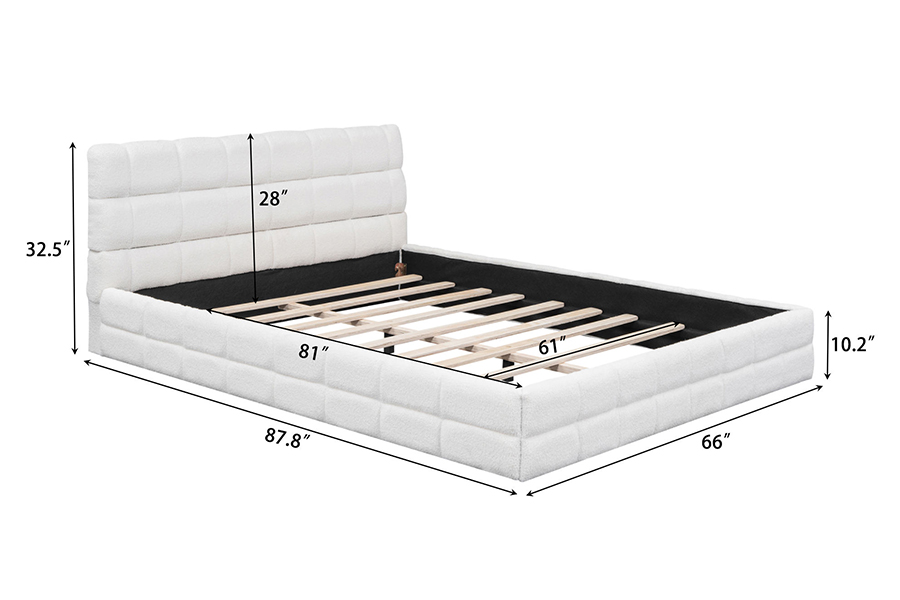 Letto con piattaforma regolabile in tessuto peluche N20, struttura letto imbottita con letto a castello estraibile
