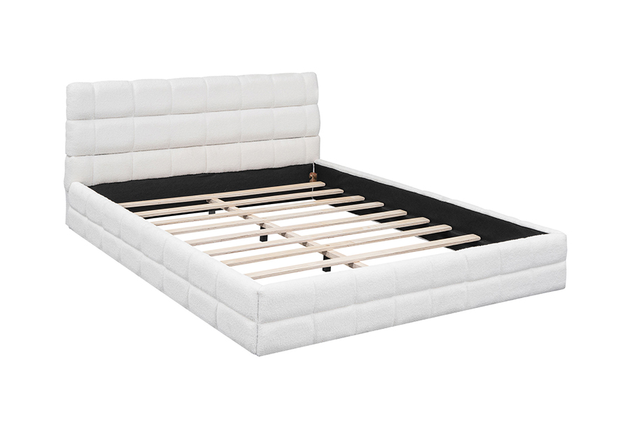 Letto con piattaforma regolabile in tessuto peluche N20, struttura letto imbottita con letto a castello estraibile