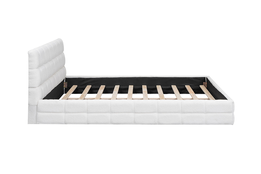Letto con piattaforma regolabile in tessuto peluche N20, struttura letto imbottita con letto a castello estraibile