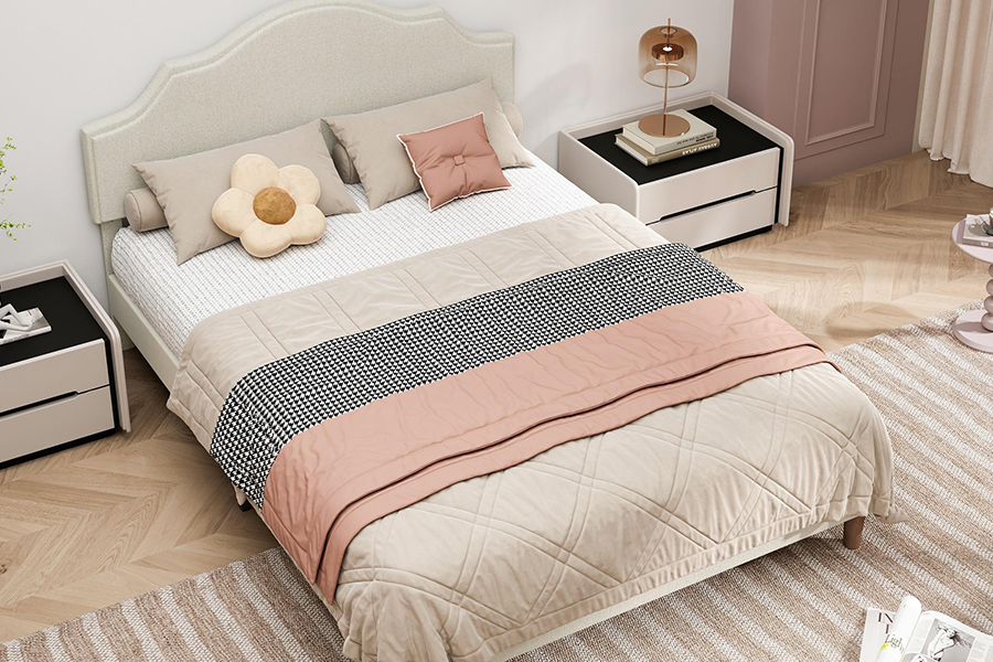 Letto imbottito queen size N21 in tessuto beige di alta qualità