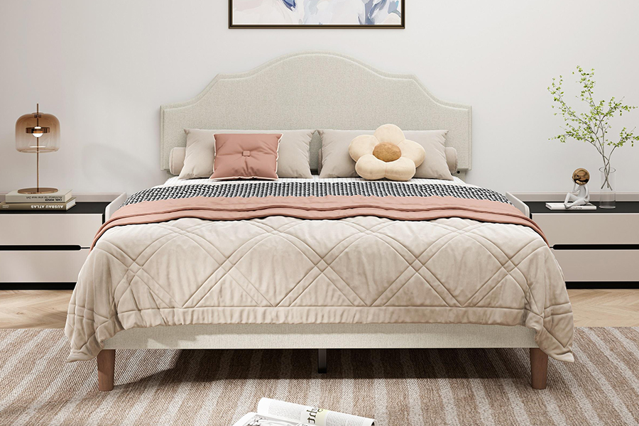 Letto imbottito queen size N21 in tessuto beige di alta qualità