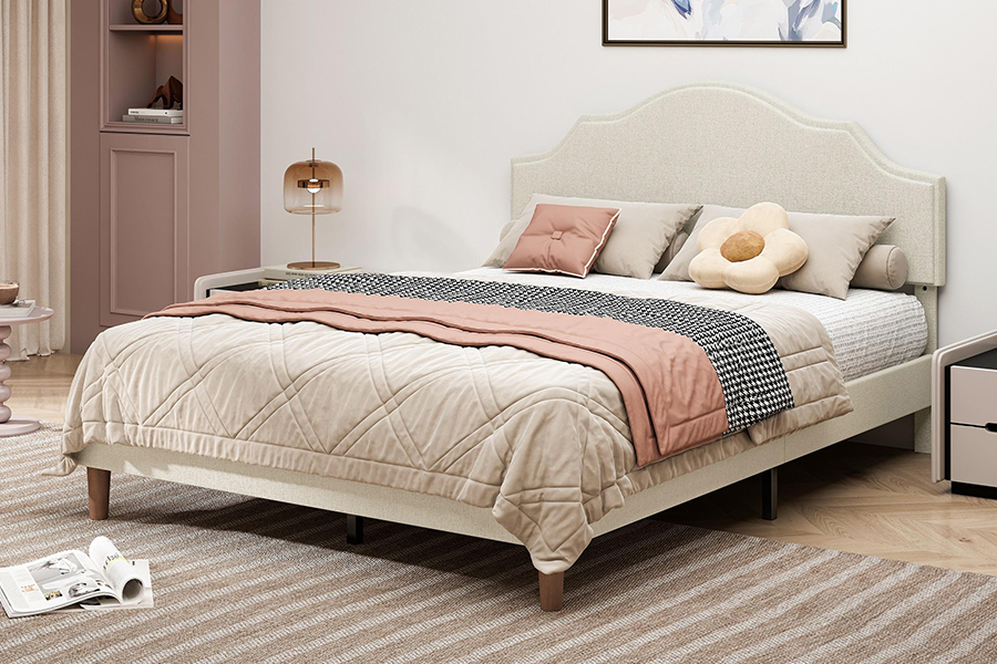 Letto imbottito queen size N21 in tessuto beige di alta qualità