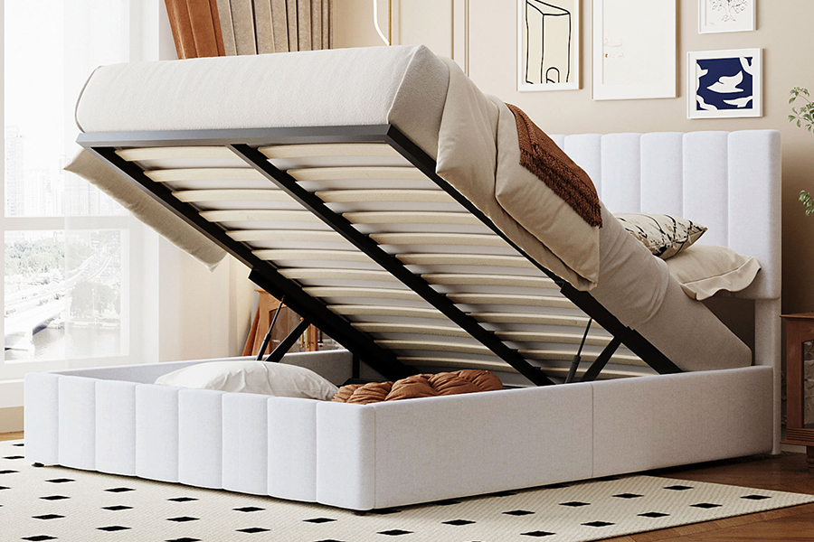 Strutture per letti imbottiti con struttura in legno resistente ecologica in tessuto bianco N5