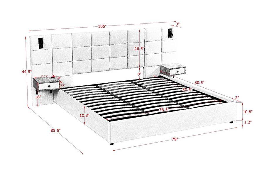 Telaio letto regolabile N6 Letto morbido in materiale imbottito con LED