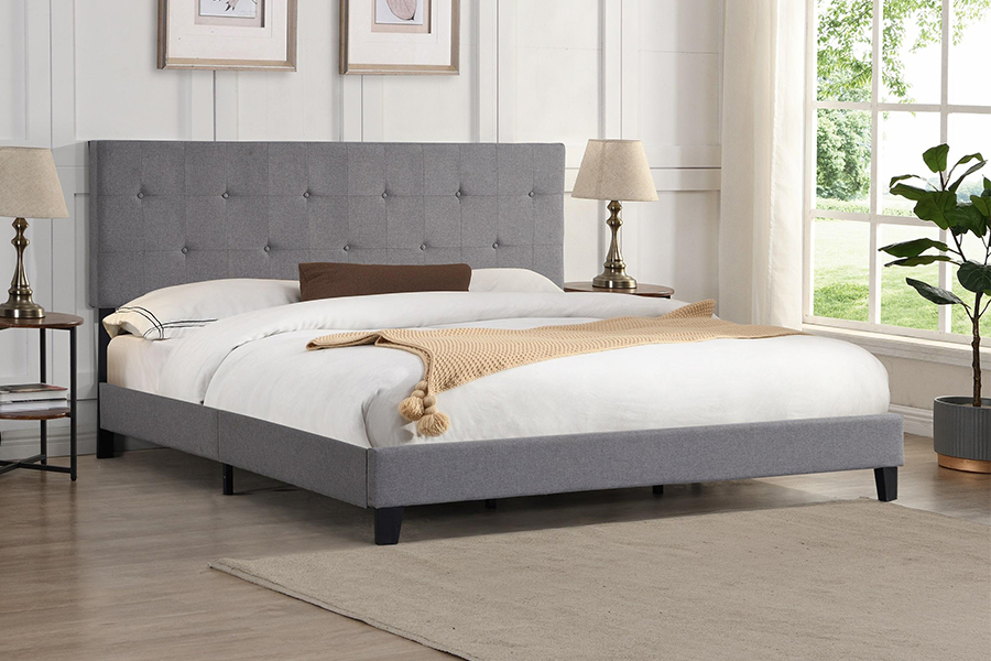 Letto imbottito con testiera capitonnè in tessuto grigio N7