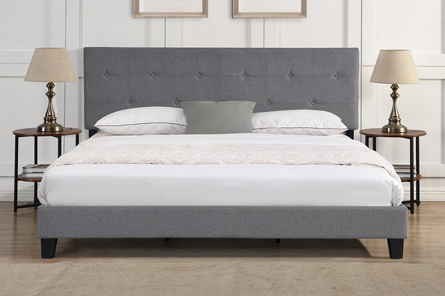Letto imbottito con testiera capitonnè in tessuto grigio N7