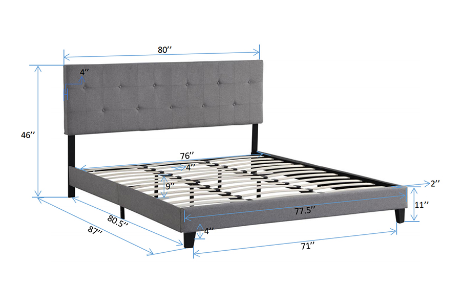 Letto imbottito con testiera capitonnè in tessuto grigio N7