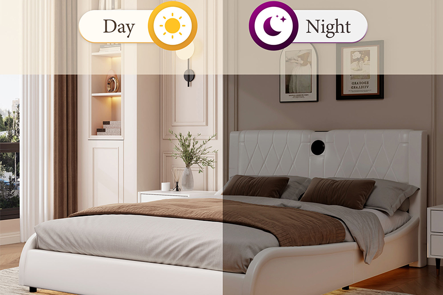 Letto con piattaforma regolabile N8 Letto moderno bianco morbido con struttura imbottita a LED