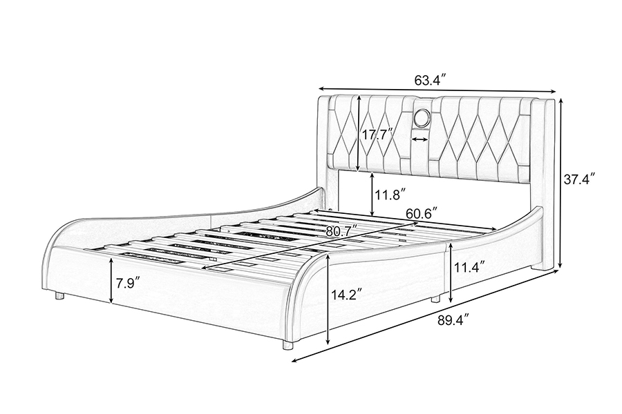Letto con piattaforma regolabile N8 Letto moderno bianco morbido con struttura imbottita a LED