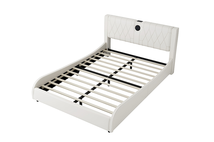 Letto con piattaforma regolabile N8 Letto moderno bianco morbido con struttura imbottita a LED