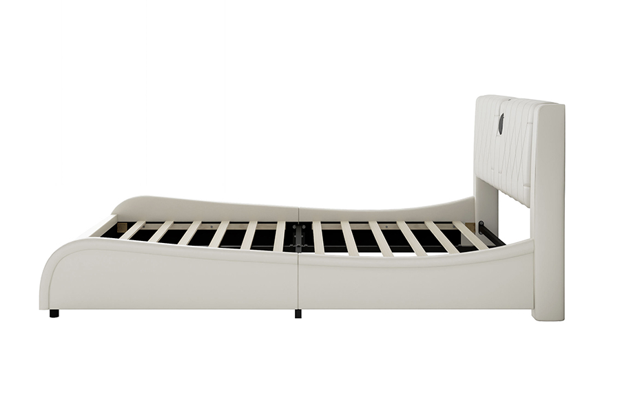 Letto con piattaforma regolabile N8 Letto moderno bianco morbido con struttura imbottita a LED