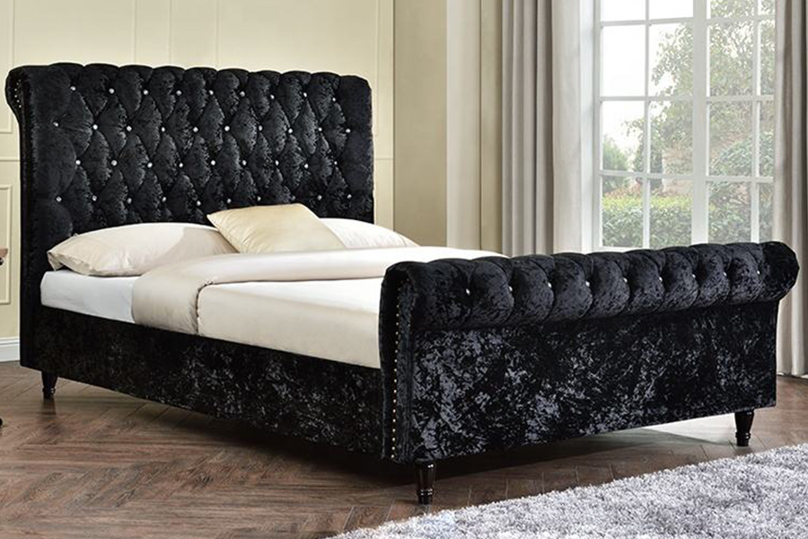 1153 Letto imbottito di design a forma di S in tessuto di velluto