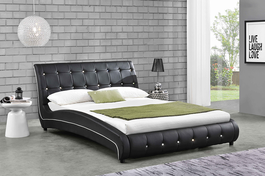 1144 Letto imbottito con struttura in legno massello decoro diamante