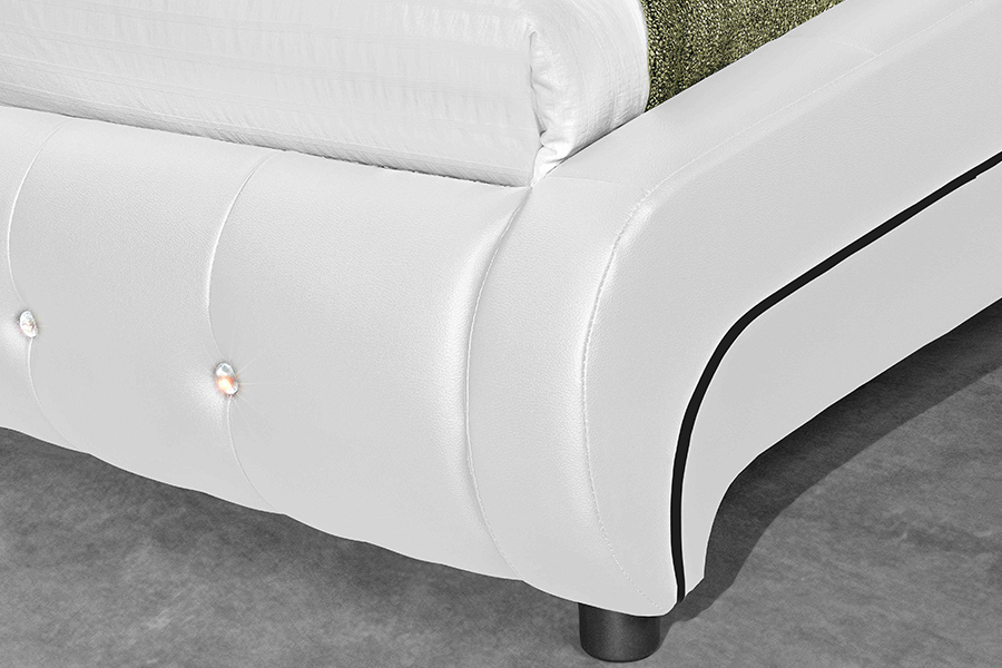 1144 Letto imbottito con struttura in legno massello decoro diamante