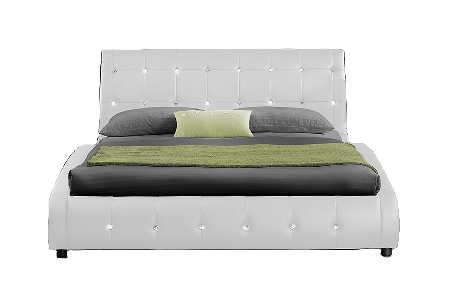 1144 Letto imbottito con struttura in legno massello decoro diamante