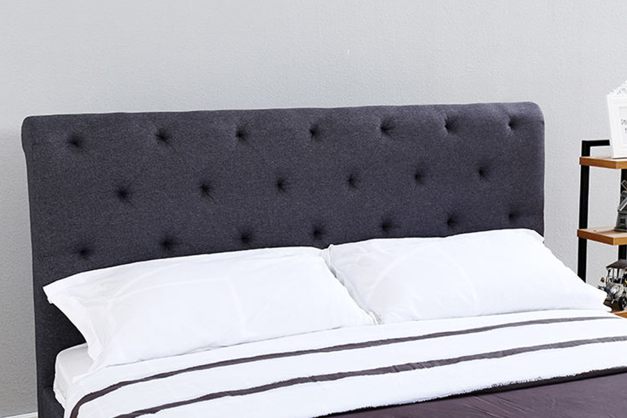 1307 Struttura letto imbottita con rivestimento in lino trapuntato marrone